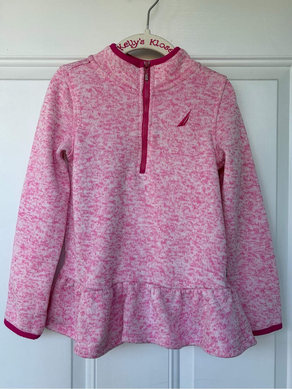 •Nautica• Pink Marled Knit Quarter Zip Peplum Sweater - Size 6